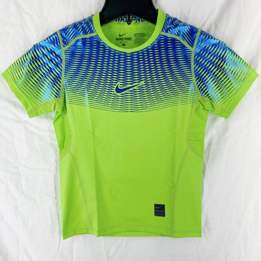 Nike Pro Dri-Fit Boys Neon Yellow Green Fitted Training T-Shirt Size S - Picture 6 of 10